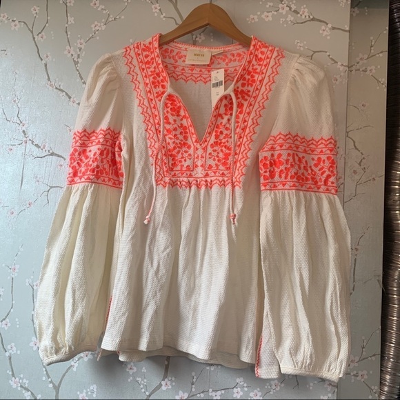 ANTHROPOLOGIE Maeve Louisa Textured Peasant Top XS - Picture 5 of 8